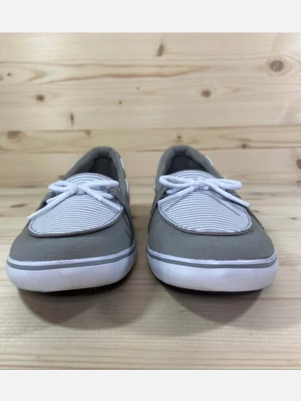 Grasshoppers Windham Stripe Slip-On Canvas Boat Shoes/Sneakers Gray/White Sz 8.5